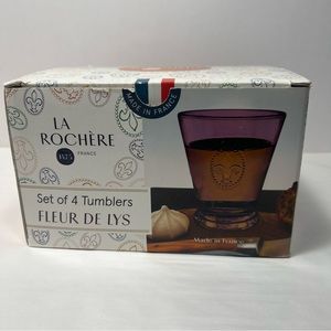 Set Of 4 LA ROCHERE France Fleur de Lis DOF Tumblers - Purple - Set of 4 - NIB‎